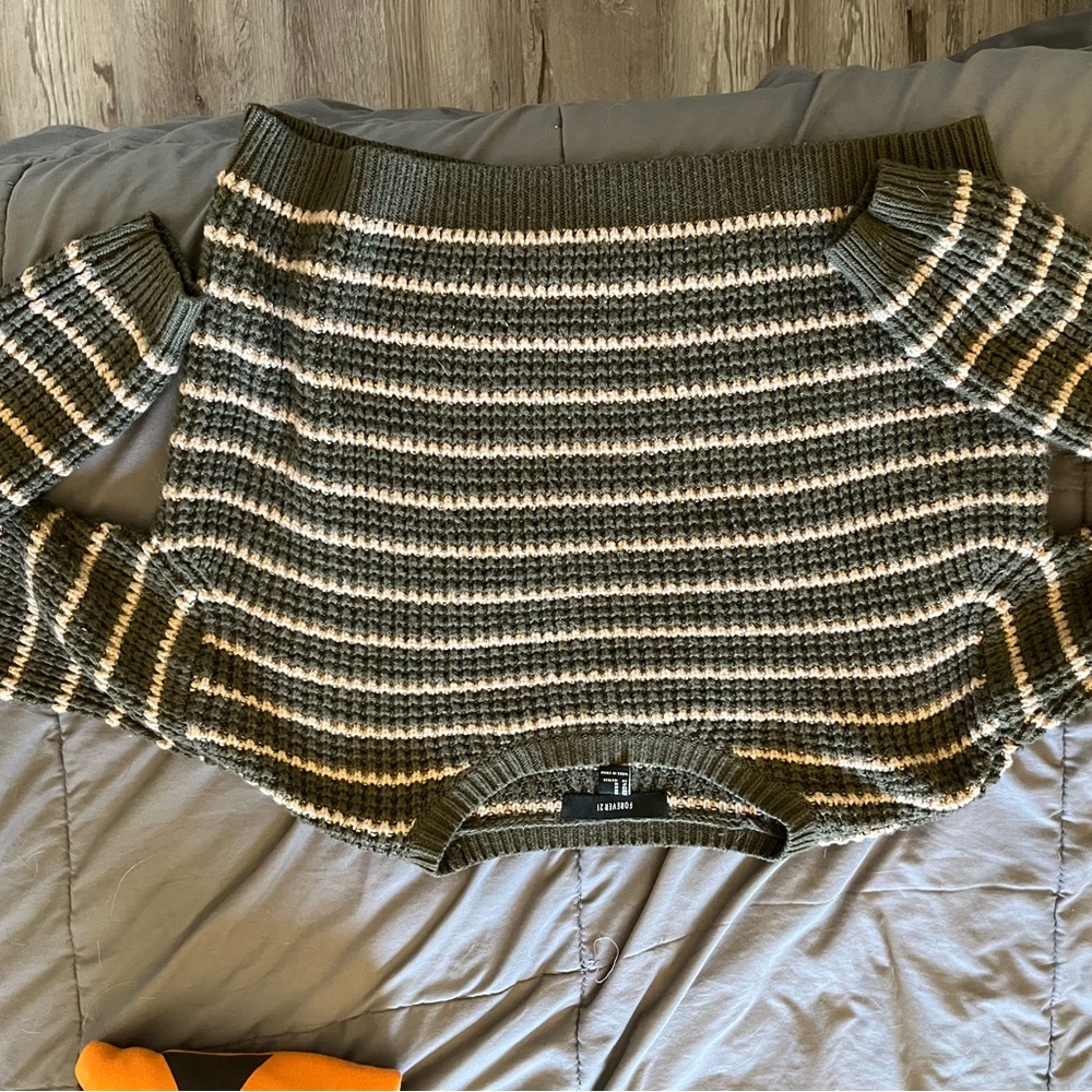 Forever 21 Olive and Cream Knit Sweater